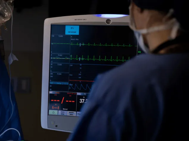 Focused clinician in front of monitor